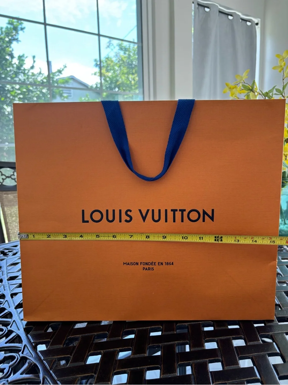 Louis Vuitton Orange Shopping Bag with Blue Handles